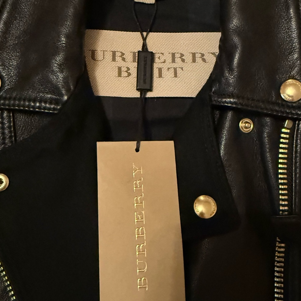 Burberry Brit Black Leather Moto Coat – Size 2/XS - Picture 10 of 13